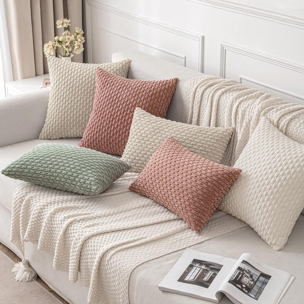 4932 Beige Throw Pillow Covers 18x18 Inch, Soft Plush Faux Wool Couch - Picture 9 of 9